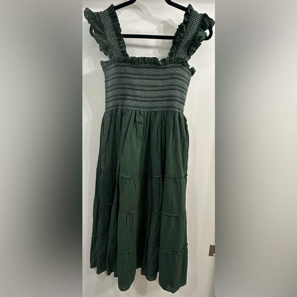 Hill House Green Shadow Stripe Ellie Smocked Dress